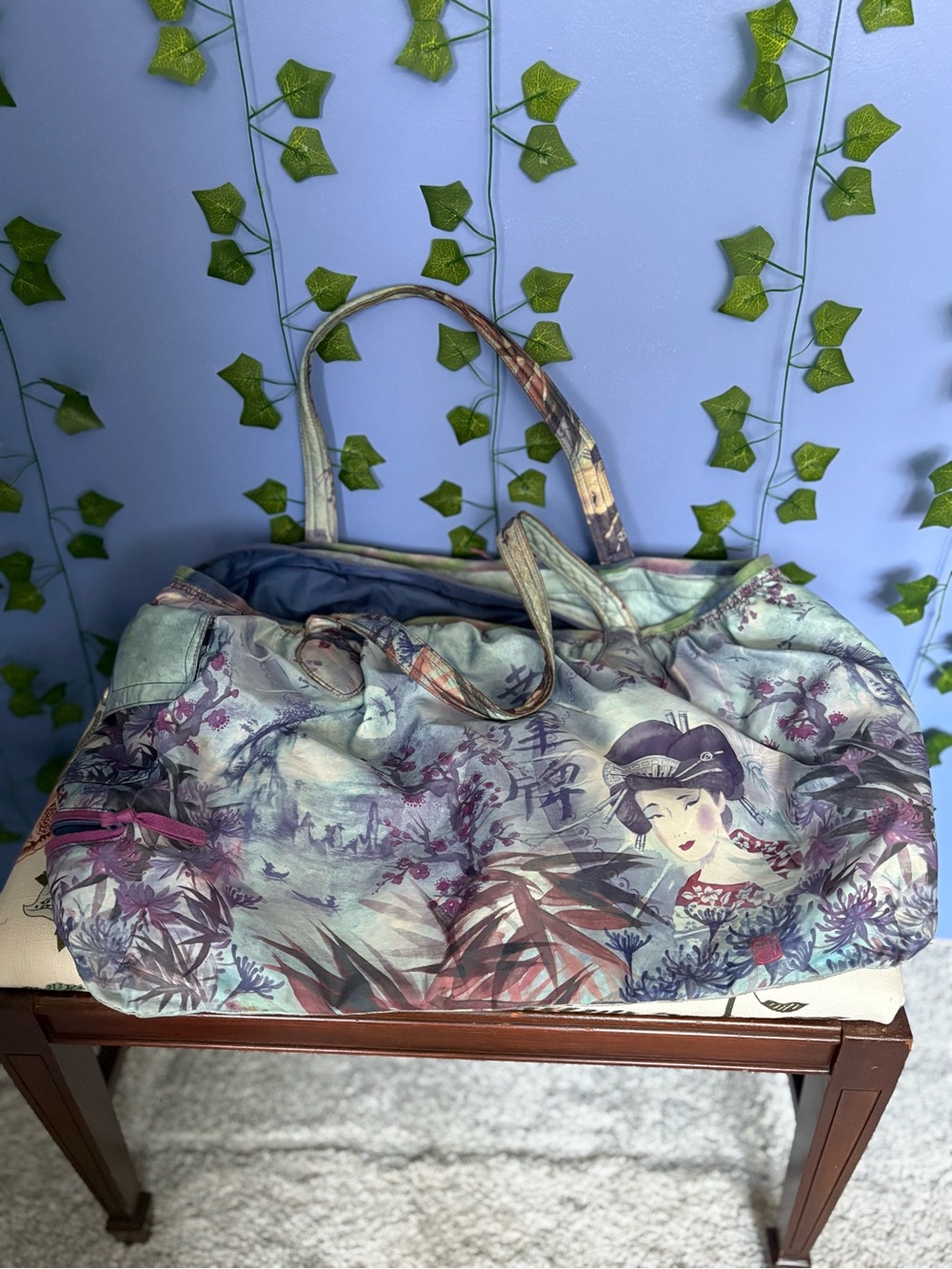 Lucky Brand Floral Geisha Print Tote Bag in Lavender and Teal